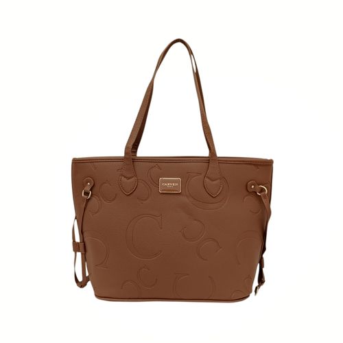 Cartera tote color café con detalle de relieve para mujer