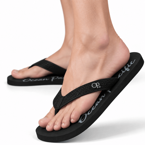 Sandalias de playa tipo flip flops color negro con diseño estampado para hombre