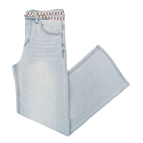 Wide leg jeans color azul claro con diseño sólido para mujer