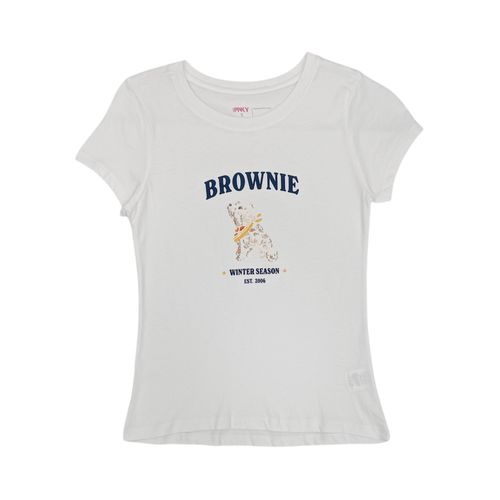 Camiseta color blanco de cuello redondo con estampado para niña