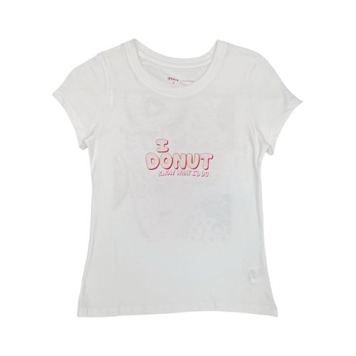 Camiseta blanca con estampado de donas con cuello redondo para niña