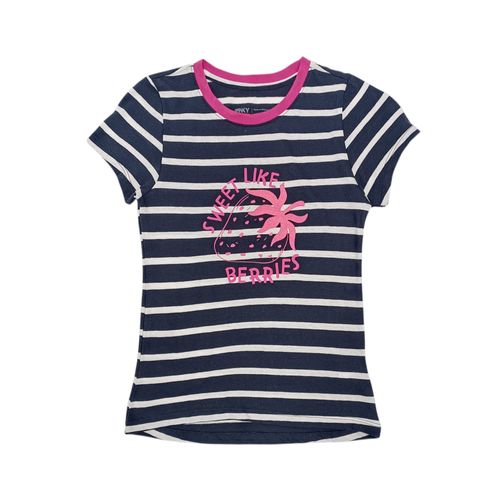 Camiseta color navy con diseño de rayas de cuello redondo para niña