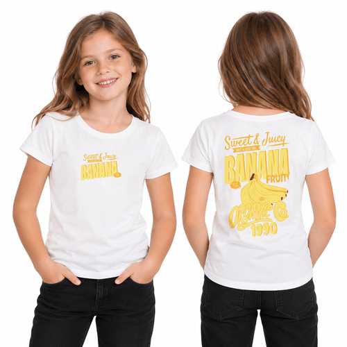 Camiseta color blanco con diseño estampado de mangas cortas para niña