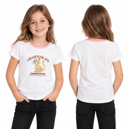 Camiseta estampada de cuello redondo color blanco para niña
