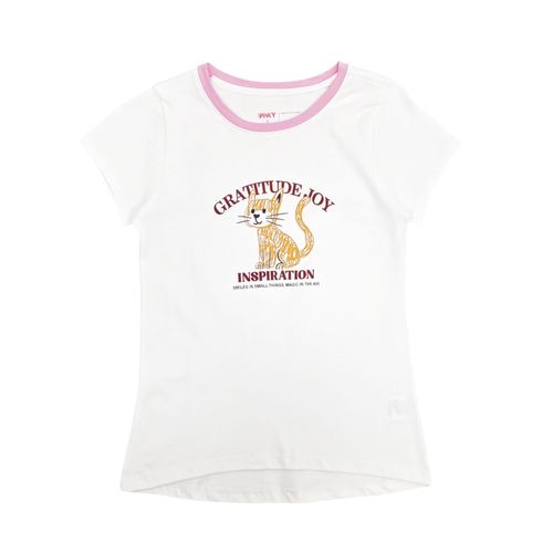 Camiseta estampada de cuello redondo color blanco para niña