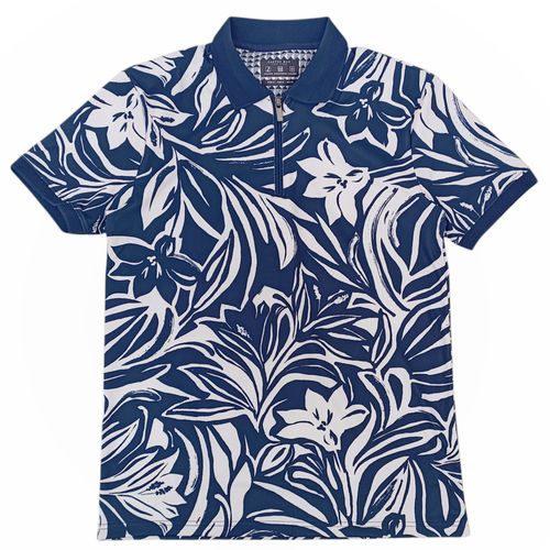 Camisa tipo polo bicolor con diseño estampado de mangas cortas para hombre