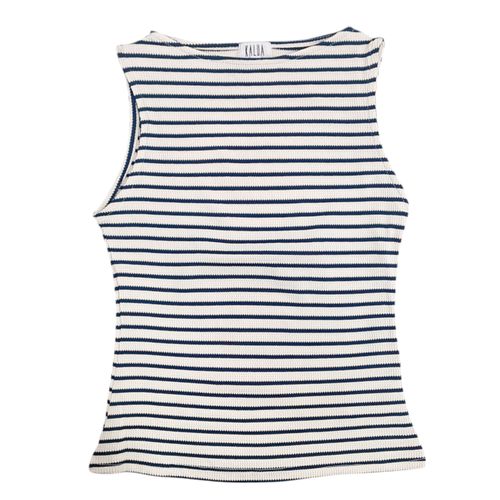 Blusa rayado tipo tank top color azul de cuello redondo para mujer