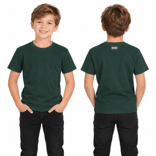 Camiseta de cuello redondo color verde con mangas cortas para niño
