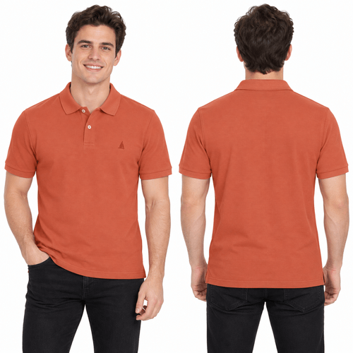 Camisa slim fit tipo polo de mangas cortas color coral para hombre