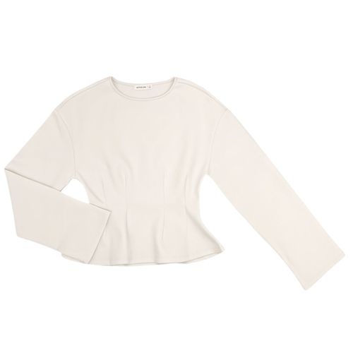 Blusa casual de cuello redondo con mangas largas color ivory para mujer