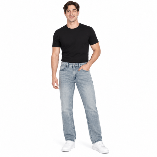Straight jeans color azul claro con diseño sólido para hombre