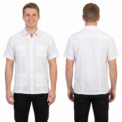 Camisa color blanco tipo guayabera de manga corta para hombre